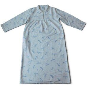 Cuddledown Flannel Dragonfly Long Nightgown | Blue & White | GUC | Large
